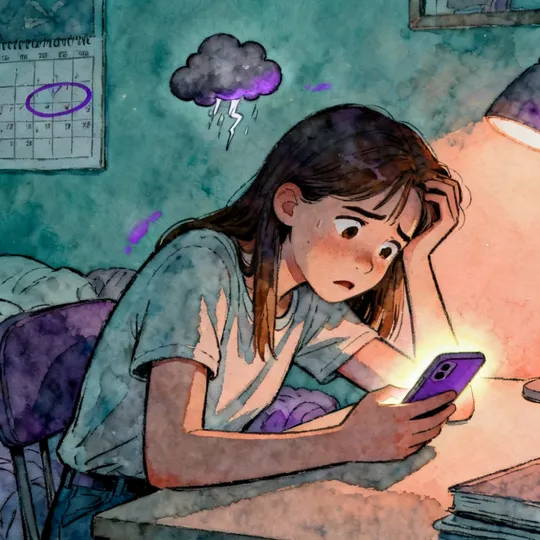 Gestresster Teenager am Schreibtisch am Abend vor dem Vorstellungsgespräch