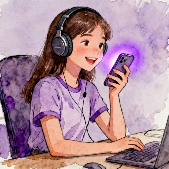 Teenager übt mit KI-Interviewer-App und Kopfhörern am Handy
