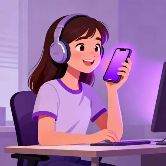 Teenager übt mit KI-Interviewer-App und Kopfhörern am Handy