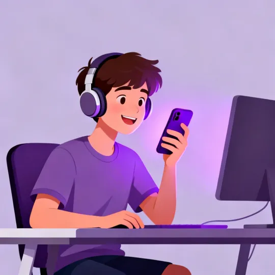 Teenager übt mit KI-Interviewer-App und Kopfhörern am Handy
